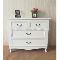 White wooden bedside table with four drawers