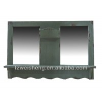 Distressed Green Wood Wall Shelf with Mirror